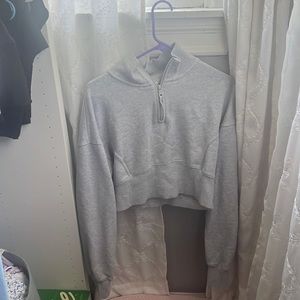 Aerie Grey Cropped Quarter Zip